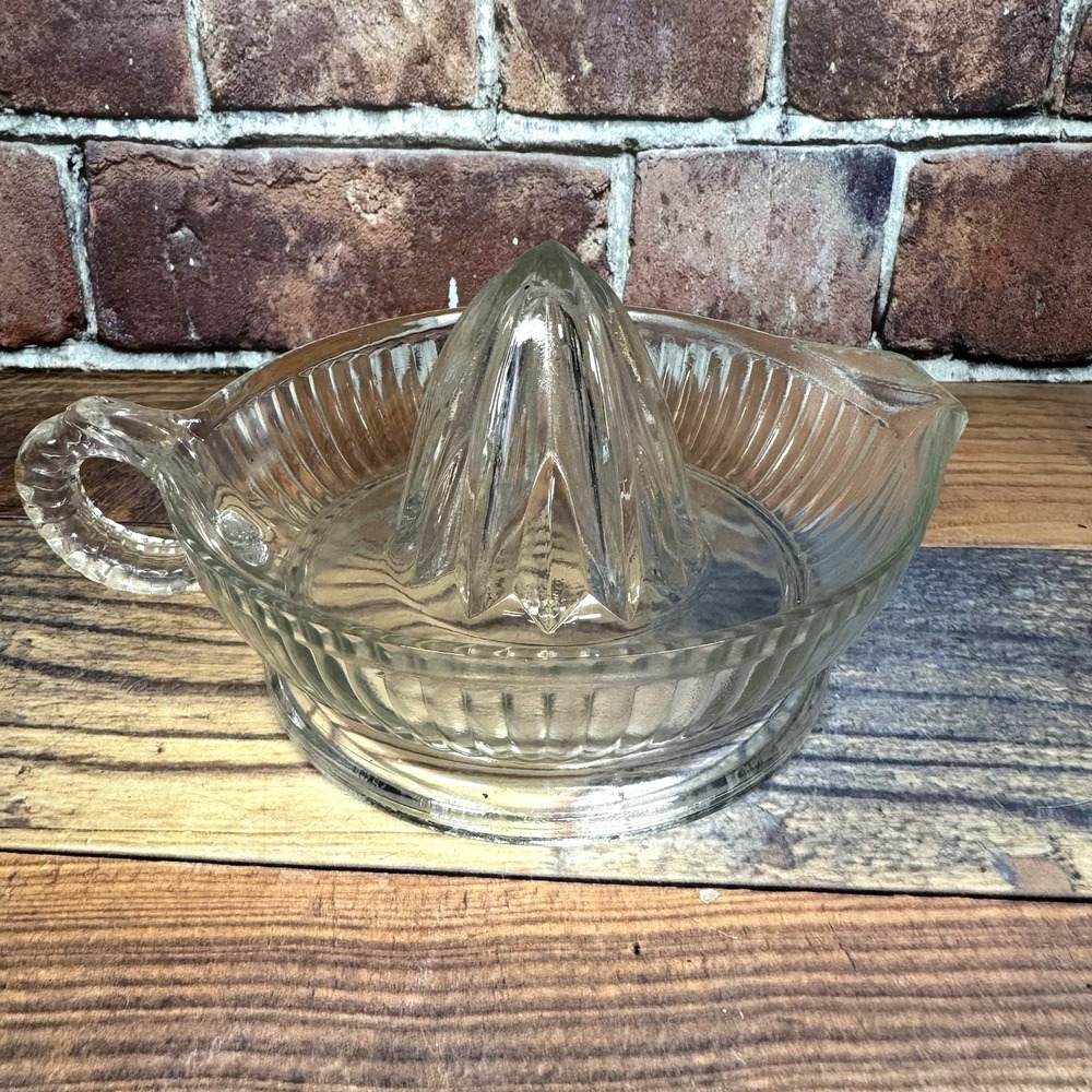 Vintage Clear Depression Glass Citrus Juicer Kitchen Reamer Base w Handle USA